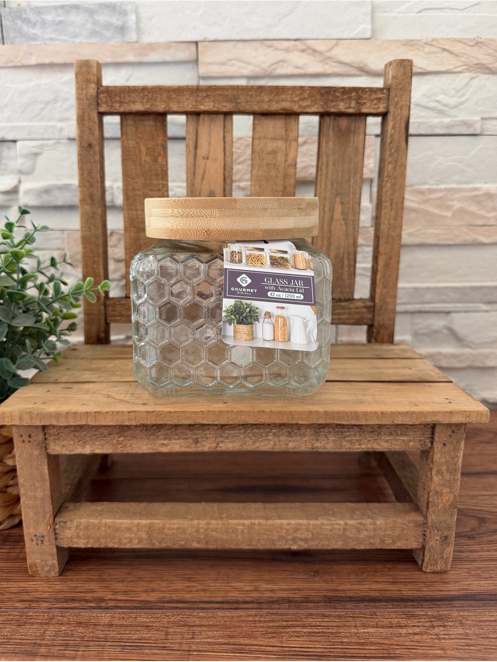 🆕 Glass Honeycomb Storage Jar / Canister with Bamboo Lid!
